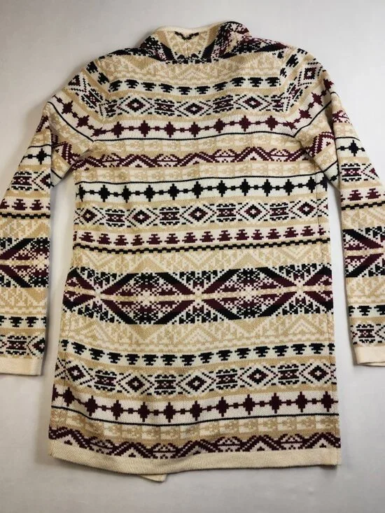 Lucky Brand Aztec Knit Shawl Collar Open Cardigan Sweater Medium M Cotton Blend - Picture 8 of 13